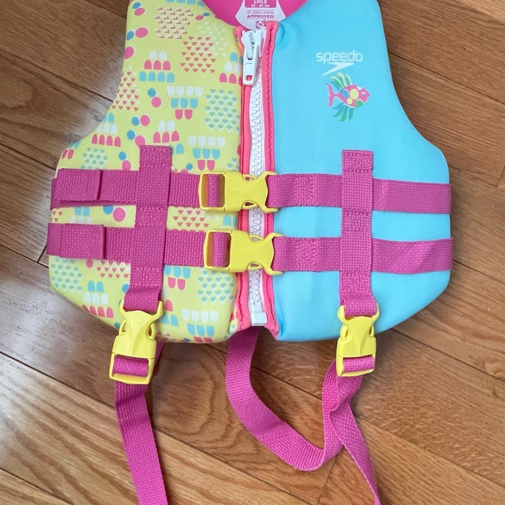 Speedo Kids Swim Vest - Blue and Yellow with Pink Accents